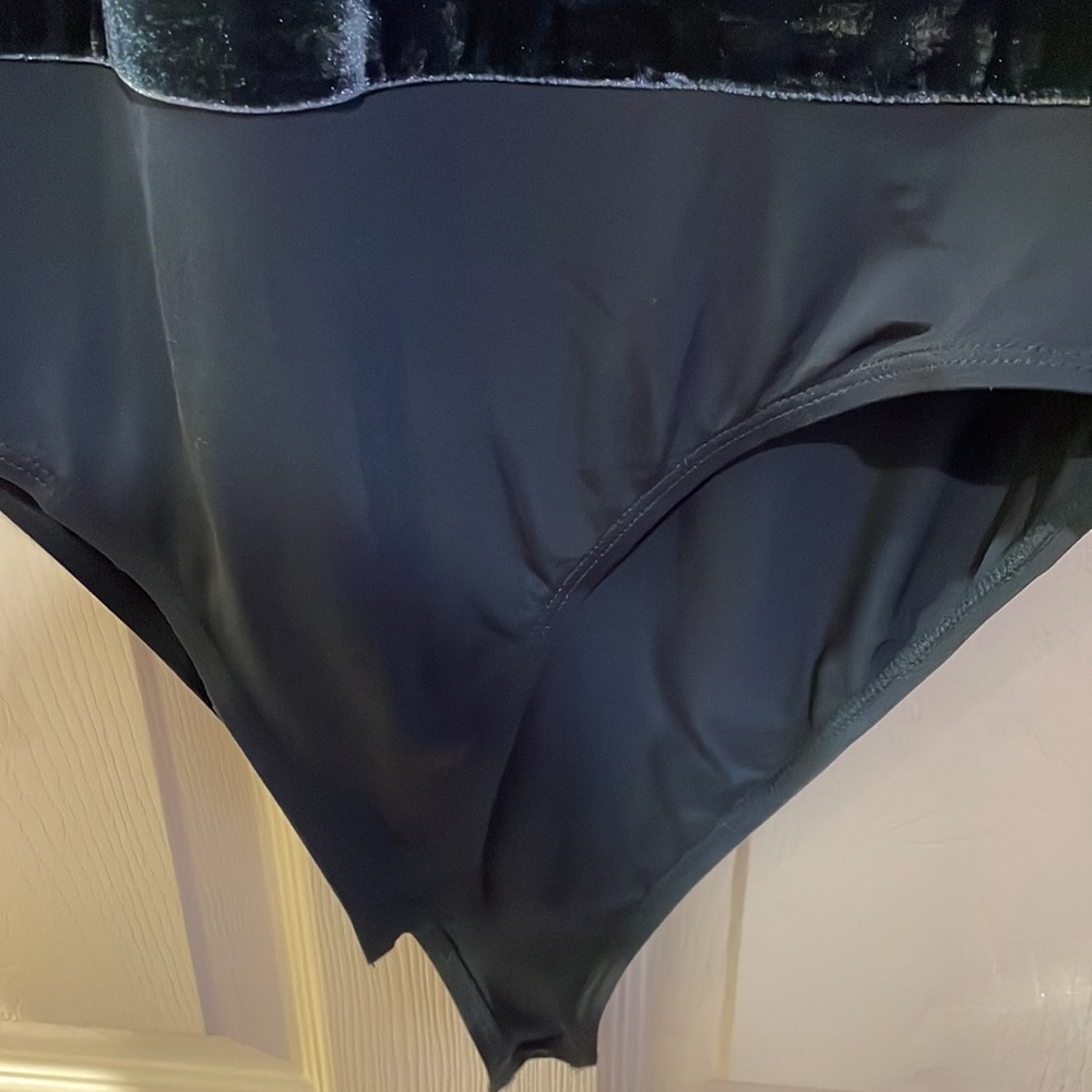 ZARA BLUE Crushed Velvet Shoulder Pad Bodysuit in size Large - Picture 6 of 7